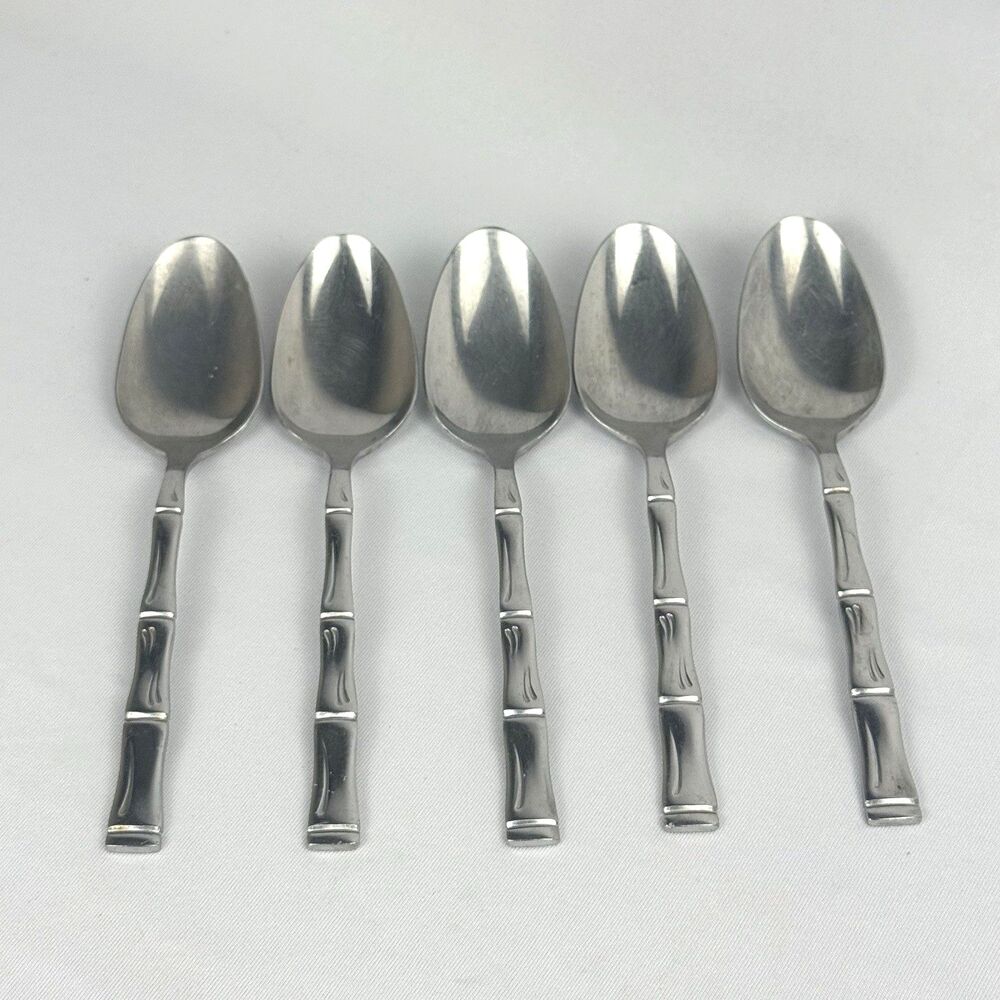 Imperial Tahitian Vintage Stainless Flatware Bamboo Korea Set of 5 Teaspoons MCM
